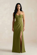 Sweetheart Corset Ruched Bridesmaid Dress in Moss Green - KissProm Bridesmaid Dresses