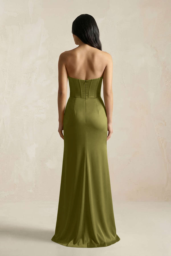 Sweetheart Corset Ruched Bridesmaid Dress in Moss Green - KissProm Bridesmaid Dresses