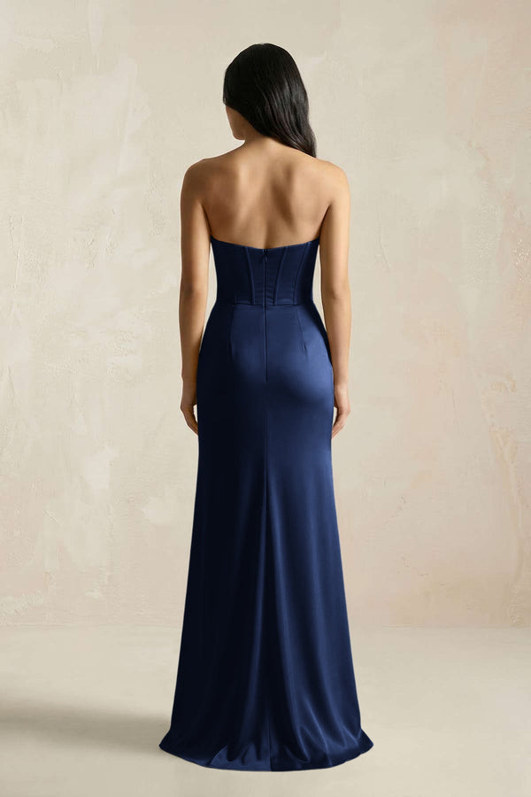 Sweetheart Corset Ruched Bridesmaid Dress in Navy - KissProm Bridesmaid Dresses