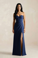 Sweetheart Corset Ruched Bridesmaid Dress in Navy - KissProm Bridesmaid Dresses