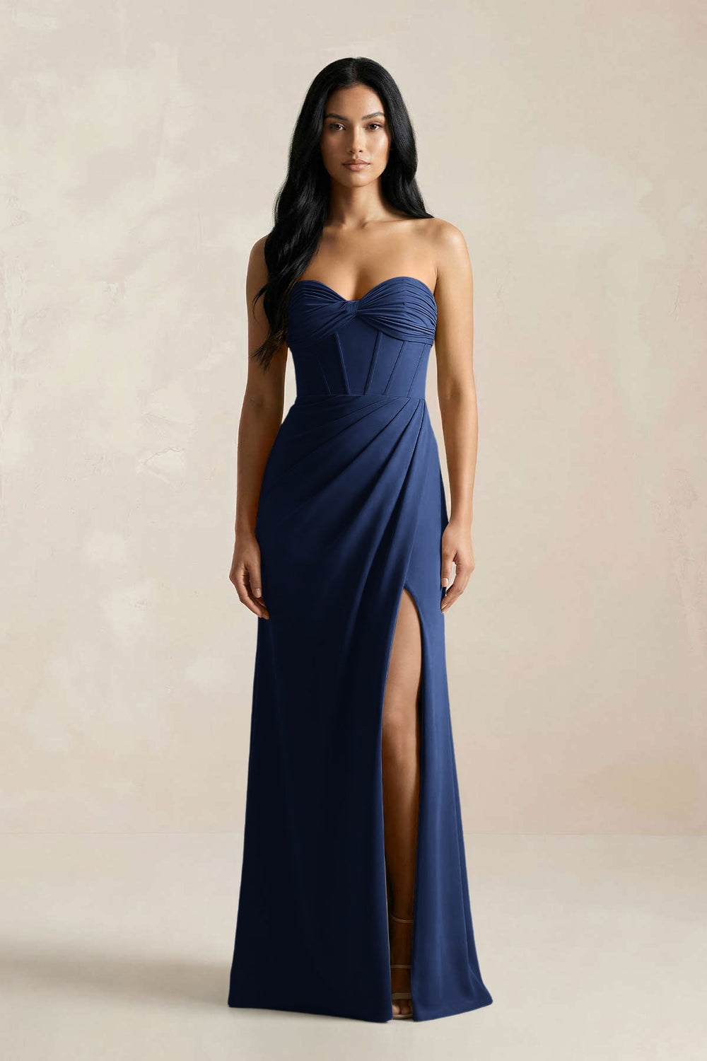 Sweetheart Corset Ruched Bridesmaid Dress in Navy - KissProm Bridesmaid Dresses