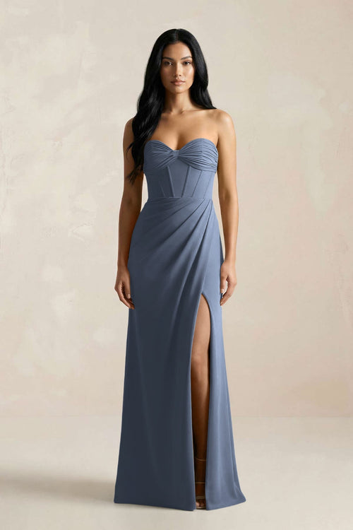 Sweetheart Corset Ruched Bridesmaid Dress in Neptune - KissProm Bridesmaid Dresses