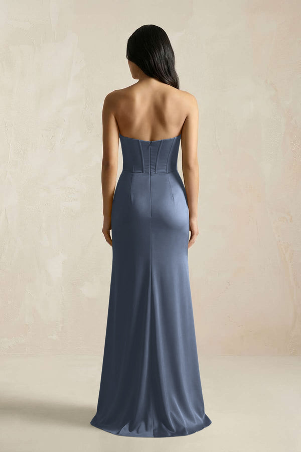Sweetheart Corset Ruched Bridesmaid Dress in Neptune - KissProm Bridesmaid Dresses