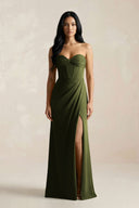 Sweetheart Corset Ruched Bridesmaid Dress in Olive - KissProm Bridesmaid Dresses