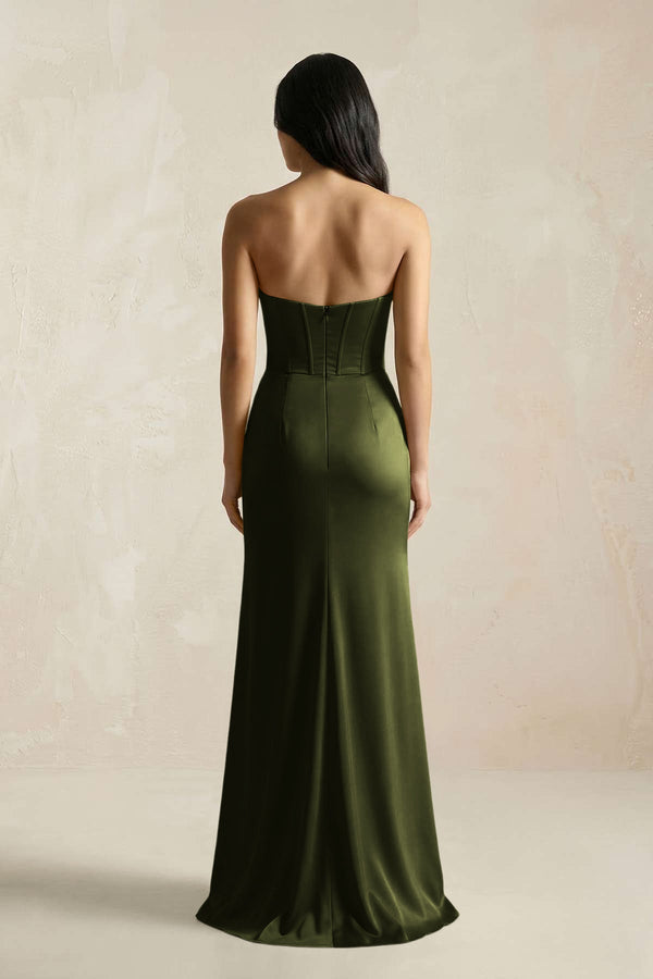 Sweetheart Corset Ruched Bridesmaid Dress in Olive - KissProm Bridesmaid Dresses