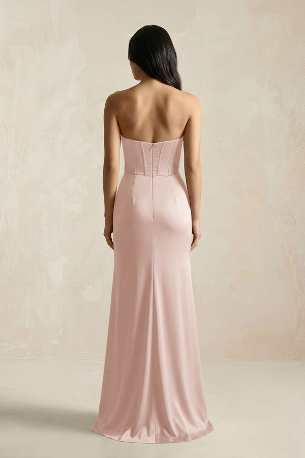 Sweetheart Corset Ruched Bridesmaid Dress in Pale Blush - KissProm Bridesmaid Dresses