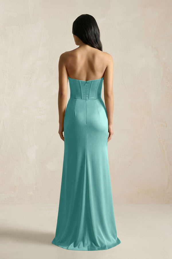 Sweetheart Corset Ruched Bridesmaid Dress in Pale Pistachio - KissProm Bridesmaid Dresses