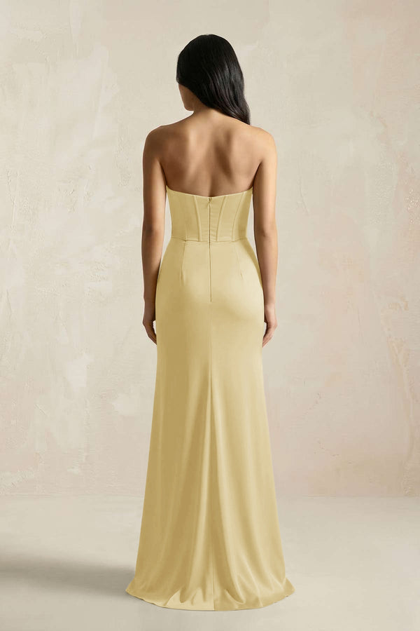Sweetheart Corset Ruched Bridesmaid Dress in Pastel Yellow - KissProm Bridesmaid Dresses