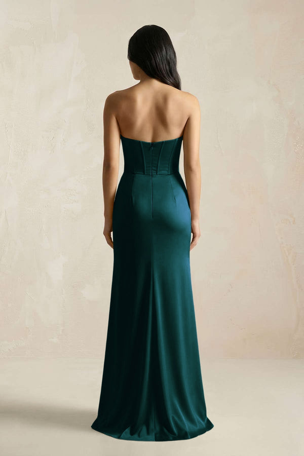 Sweetheart Corset Ruched Bridesmaid Dress in Pine - KissProm Bridesmaid Dresses