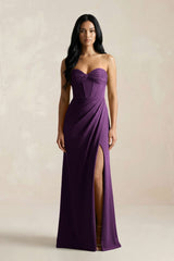 Sweetheart Corset Ruched Bridesmaid Dress in Plum - KissProm Bridesmaid Dresses