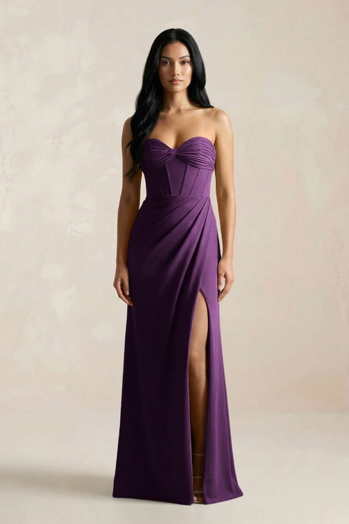 Sweetheart Corset Ruched Bridesmaid Dress in Plum - KissProm Bridesmaid Dresses