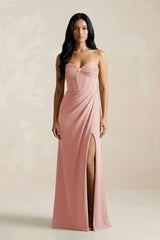 Sweetheart Corset Ruched Bridesmaid Dress in Rose Petal - KissProm Bridesmaid Dresses
