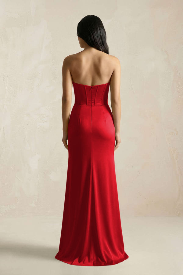 Sweetheart Corset Ruched Bridesmaid Dress in Ruby Red - KissProm Bridesmaid Dresses