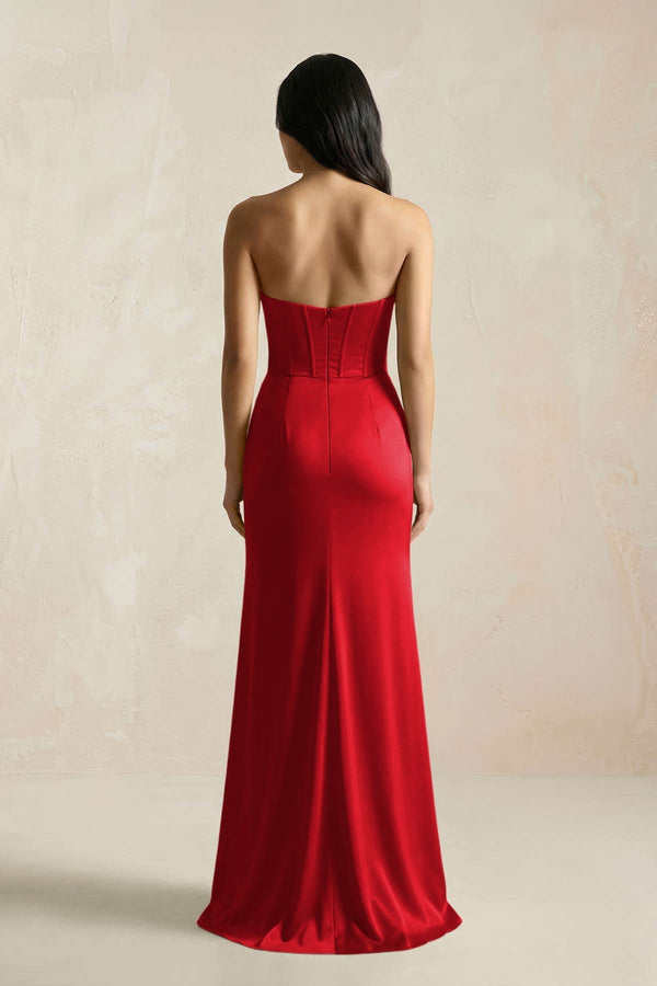 Sweetheart Corset Ruched Bridesmaid Dress in Ruby Red - KissProm Bridesmaid Dresses