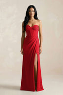 Sweetheart Corset Ruched Bridesmaid Dress in Ruby Red - KissProm Bridesmaid Dresses