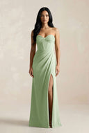 Sweetheart Corset Ruched Bridesmaid Dress in Sage - KissProm Bridesmaid Dresses
