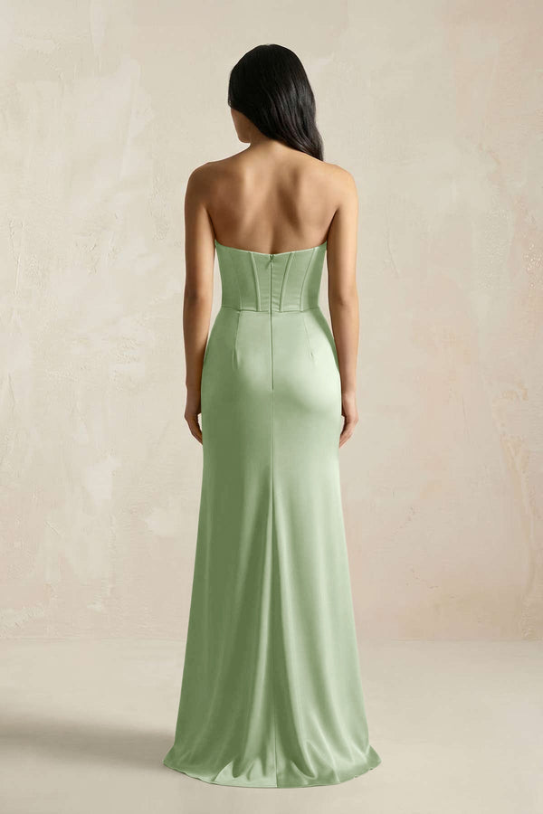 Sweetheart Corset Ruched Bridesmaid Dress in Sage - KissProm Bridesmaid Dresses