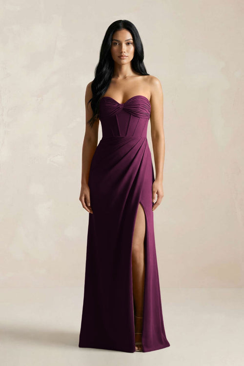 Sweetheart Corset Ruched Bridesmaid Dress in Sangria - KissProm Bridesmaid Dresses