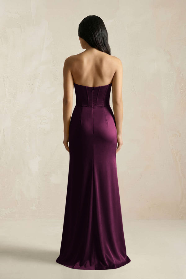 Sweetheart Corset Ruched Bridesmaid Dress in Sangria - KissProm Bridesmaid Dresses