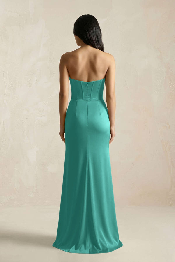 Sweetheart Corset Ruched Bridesmaid Dress in Sea Glass - KissProm Bridesmaid Dresses