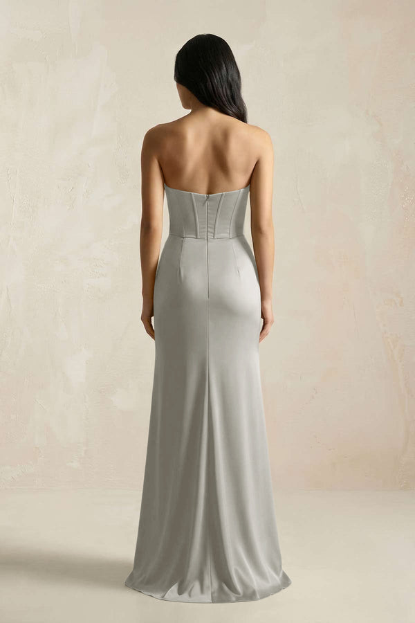 Sweetheart Corset Ruched Bridesmaid Dress in Silver - KissProm Bridesmaid Dresses
