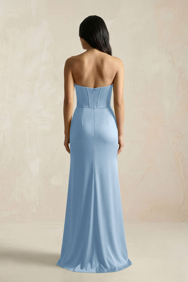 Sweetheart Corset Ruched Bridesmaid Dress in Sky Blue - KissProm Bridesmaid Dresses
