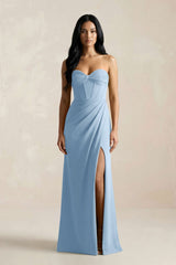 Sweetheart Corset Ruched Bridesmaid Dress in Sky Blue - KissProm Bridesmaid Dresses
