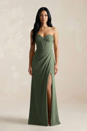 Sweetheart Corset Ruched Bridesmaid Dress in Thyme - KissProm Bridesmaid Dresses