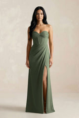 Sweetheart Corset Ruched Bridesmaid Dress in Thyme - KissProm Bridesmaid Dresses