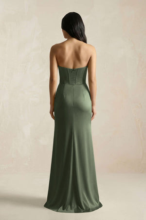 Sweetheart Corset Ruched Bridesmaid Dress in Thyme - KissProm Bridesmaid Dresses