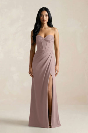 Sweetheart Corset Ruched Bridesmaid Dress in Toffee - KissProm Bridesmaid Dresses