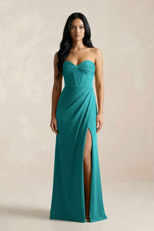 Sweetheart Corset Ruched Bridesmaid Dress in Turquoise - KissProm Bridesmaid Dresses