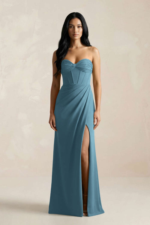 Sweetheart Corset Ruched Bridesmaid Dress in Twilight - KissProm Bridesmaid Dresses