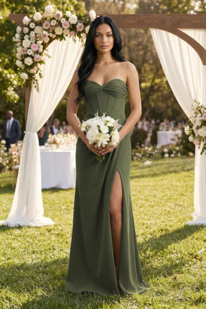 Sweetheart Corset Ruched Bridesmaid Dress in Willow Green - KissProm Bridesmaid Dresses