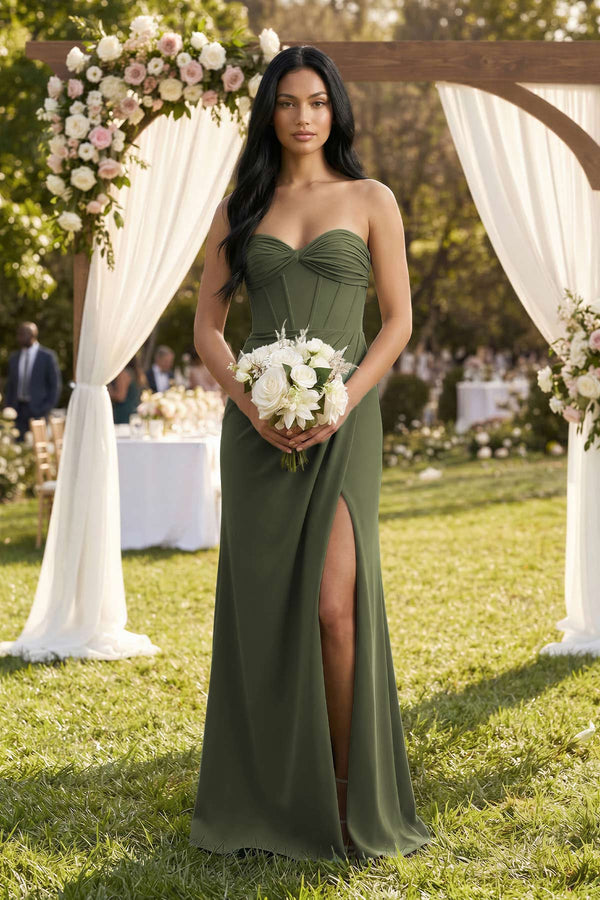 Sweetheart Corset Ruched Bridesmaid Dress in Willow Green - KissProm Bridesmaid Dresses