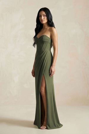 Sweetheart Corset Ruched Bridesmaid Dress in Willow Green - KissProm Bridesmaid Dresses