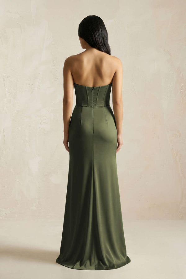 Sweetheart Corset Ruched Bridesmaid Dress in Willow Green - KissProm Bridesmaid Dresses
