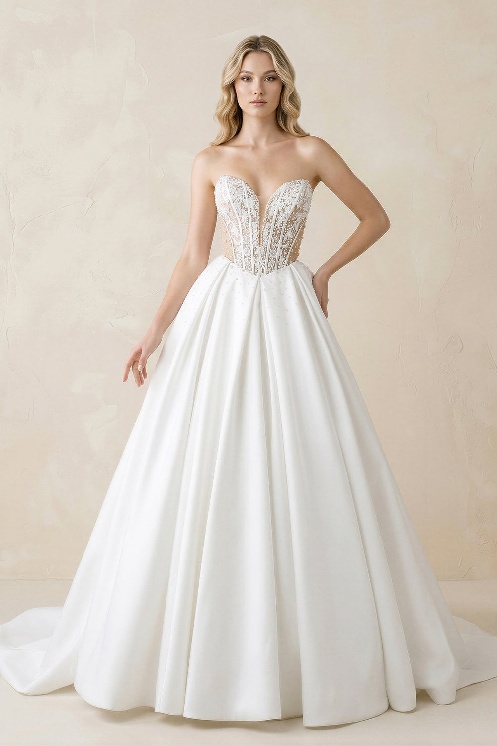 kiss prom wedding dresses KissProm White Sweetheart V Neck Long Dress With Slit, White / 14 Sweep Train Neckline KissProm White Sweetheart V Neck