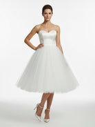 Sweetheart Empire Tea - Length Tulle Wedding Dress With Lace - Up Back - KissProm
