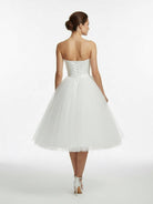 Sweetheart Empire Tea - Length Tulle Wedding Dress With Lace - Up Back - KissProm