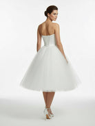 Sweetheart Empire Tea - Length Tulle Wedding Dress With Lace - Up Back - KissProm