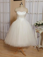 Sweetheart Empire Tea - Length Tulle Wedding Dress With Lace - Up Back - KissProm