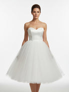 Sweetheart Empire Tea - Length Tulle Wedding Dress With Lace - Up Back - KissProm