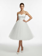 Sweetheart Empire Tea - Length Tulle Wedding Dress With Lace - Up Back - KissProm