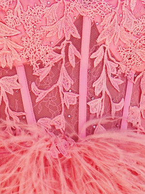 Amina |Hot Pink Sheath Sweetheart Lace Feather Skirt Homecoming Dress - KissProm