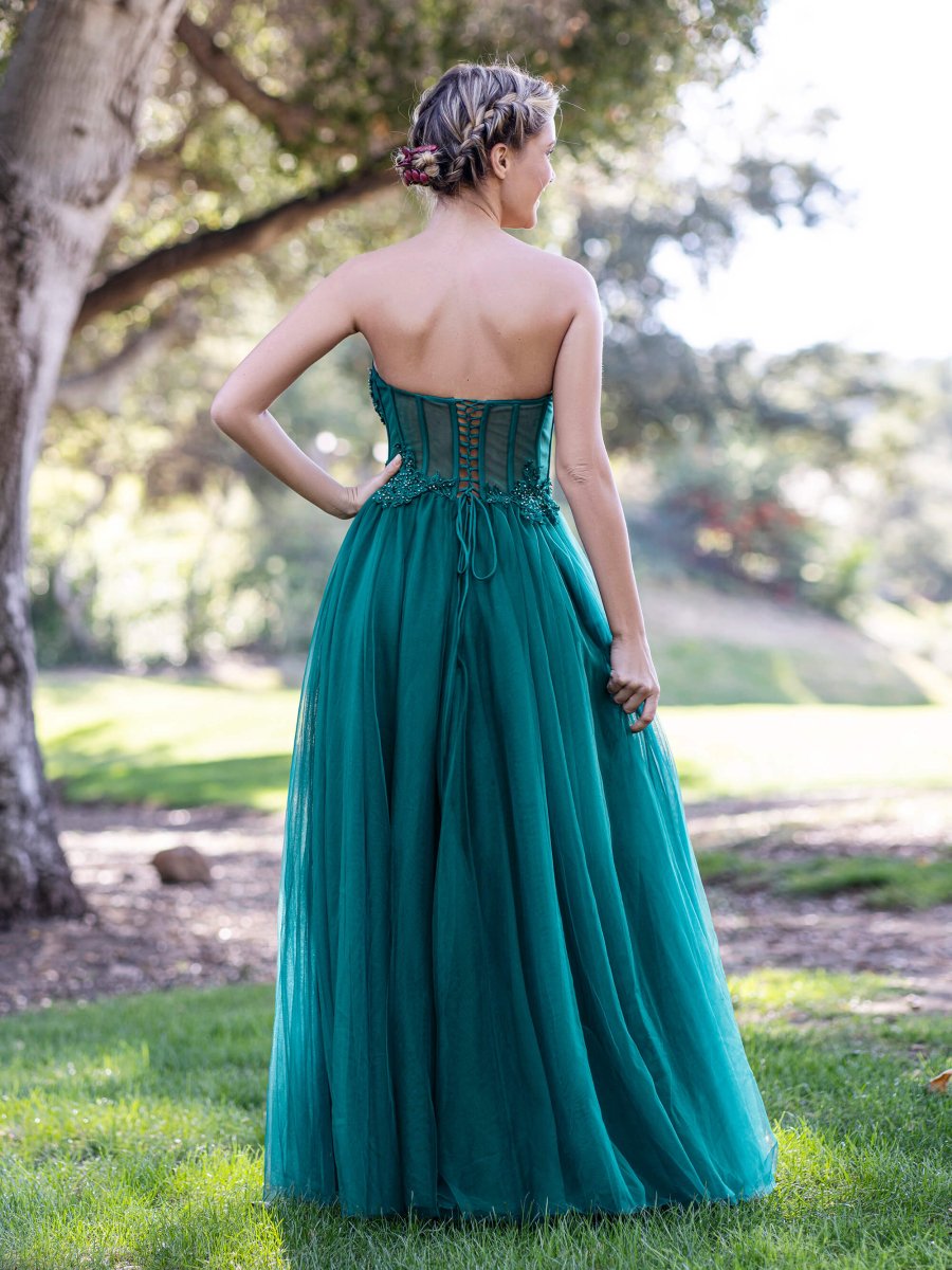 open lace back dress Mermaid Spaghetti Straps Sage Corset Prom Dress with Appliques sew1089 main image 1