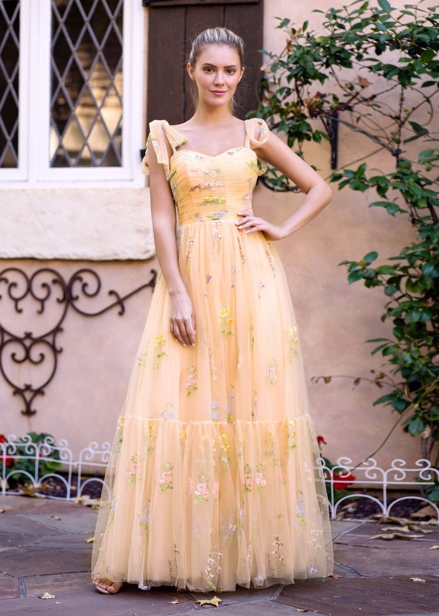 Spaghetti Straps Neck Floor Length Tulle Embroidery Floral Prom Dress, White / 2 Spaghetti Straps Neck Floor Length Tulle Embroidery Floral Prom Dress, White / 2