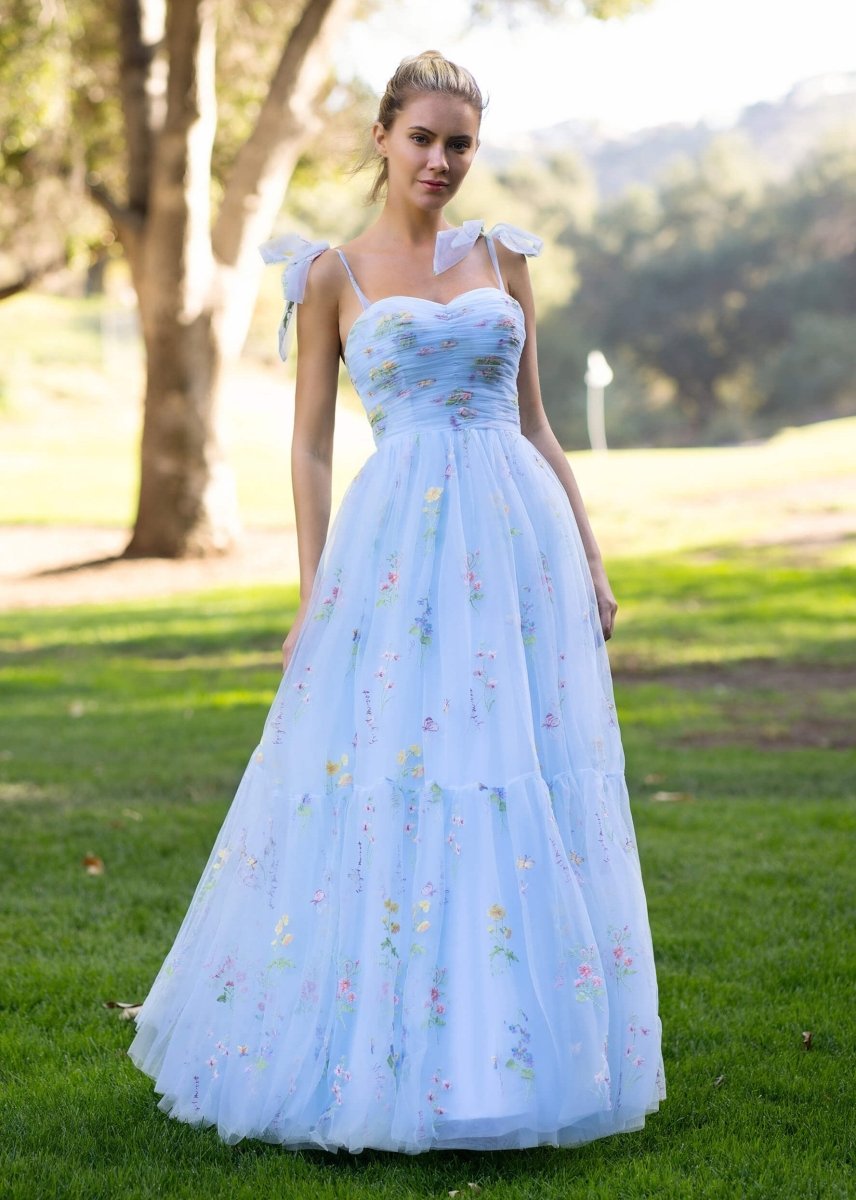 Spaghetti Straps Neck Floor Length Tulle Embroidery Floral Prom Dress Sky Blue / 6 Spaghetti Straps Neck Floor Length Tulle Embroidery Floral Prom Dress Sky Blue / 6