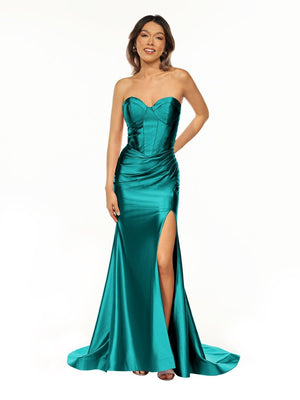 Sweetheart Fuchsia Pleated Mermaid Long Prom Dress - KISSPROM PROM DRESSES