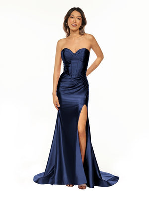 Abby | Sweetheart Fuchsia Pleated Mermaid Long Prom Dress